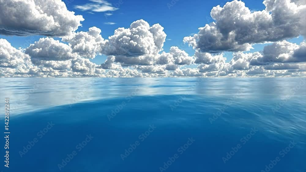 vast blue ocean with fluffy clouds and horizon video