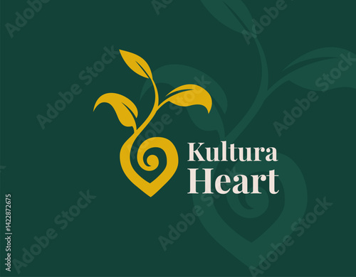 Heart Nature Logo Design with illustration of a growing seed trees