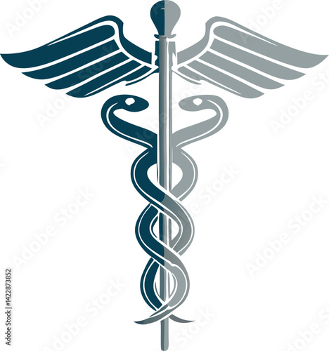 Vector medical logo illustration over a stylized background.