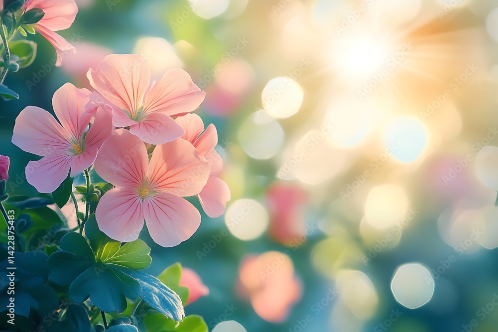 Delicate pink flowers bathed in sunlight Delicate pink flowers bathed in sunlight