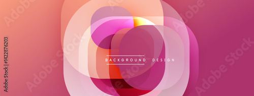Abstract composition featuring overlapping translucent circles. Warm color palette dominates, blending pinks, oranges, reds. Modern design evokes fluidity, depth. Text reads background design.