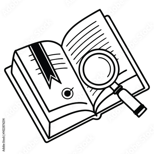 Book Search Icon with Magnifying Glass and Bookmark

