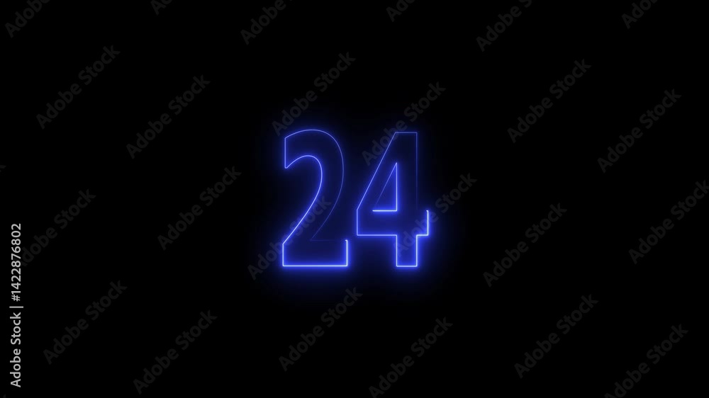 Glowing neon countdown 24 number animation. Countdown timer number animation. Glowing neon countdown 24 number animation. Countdown timer number animation.