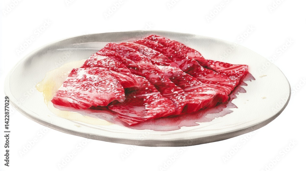 Watercolor of Delicious Grilled Beef Steak Detailed Hand Drawn,illustration,Freshly medium rare grilled beef steak, fried meat, close-up, isolated on white background. Watercolor of Delicious Grilled Beef Steak Detailed Hand Drawn,illustration,Freshly medium rare grilled beef steak, fried meat, close-up, isolated on white background.