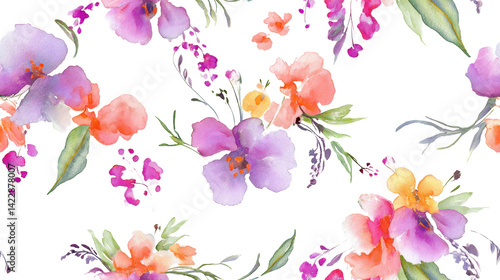Stunningly Elegant Watercolor Floral Seamless Pattern Featuring Exquisite Pastel Blooms on a Clean White Background Perfect for Various Creative Projects