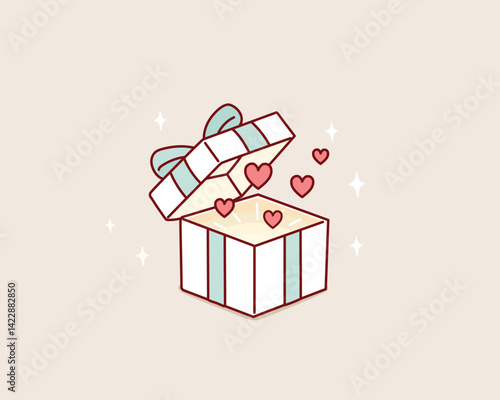 Open gift box with hearts. Vector illustration for Valentine's Day and romantic concept. Hand drawn style vector design illustrations.