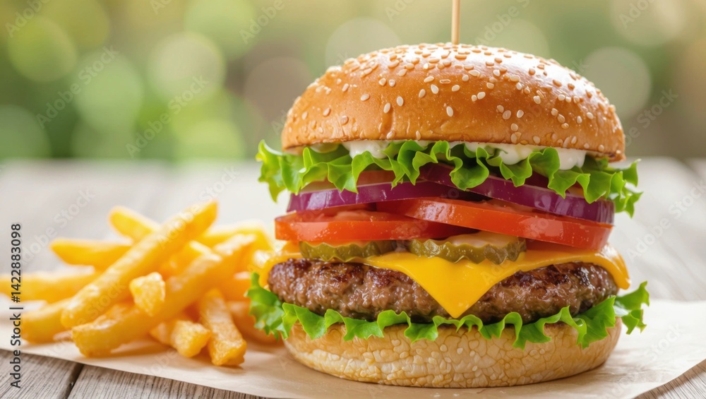 tasty burger with french fries tasty burger with french fries