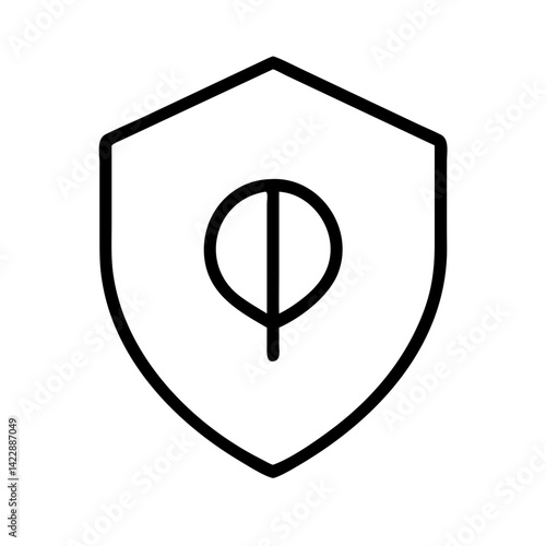 Minimalistic habitat protection icon featuring a shield and tree symbol to represent environmental safeguarding