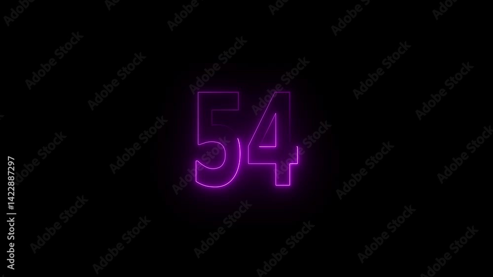 Glowing neon countdown 54 number animation. Countdown timer number animation. Glowing neon countdown 54 number animation. Countdown timer number animation.