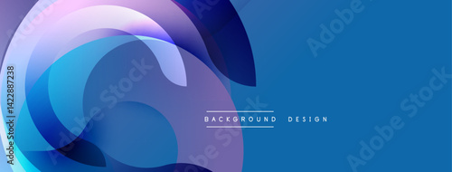 Abstract fluid shapes overlap, creating dynamic composition. Blue, purple hues dominate design. Modern aesthetic suitable for backgrounds, presentations. Smooth gradients offer visual interest.