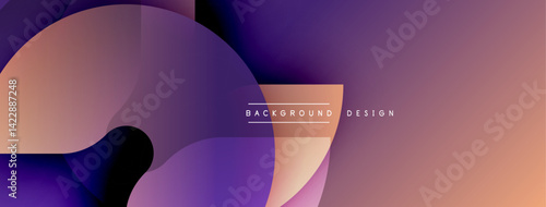 Abstract gradient shapes overlap creating dynamic composition. Soft purple, orange hues blend seamlessly. Modern design suitable for backgrounds, presentations.