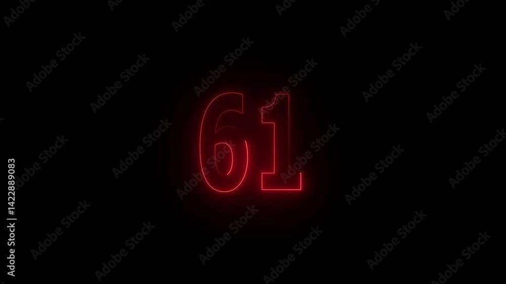 Glowing neon countdown 61 number animation. Countdown timer number animation. Glowing neon countdown 61 number animation. Countdown timer number animation.