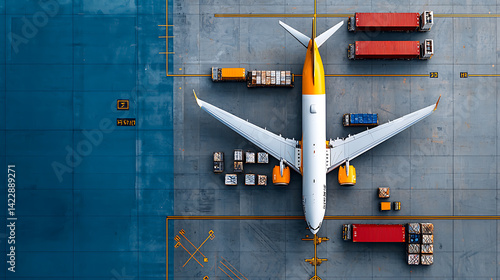 Aircraft loading operation at airport cargo terminal aerial view industrial scene efficient logistics management