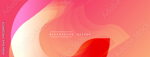 Abstract gradient background. Soft pinks, oranges, reds blend smoothly. Overlapping shapes create dynamic visual flow. Minimalist design suitable for digital projects.
