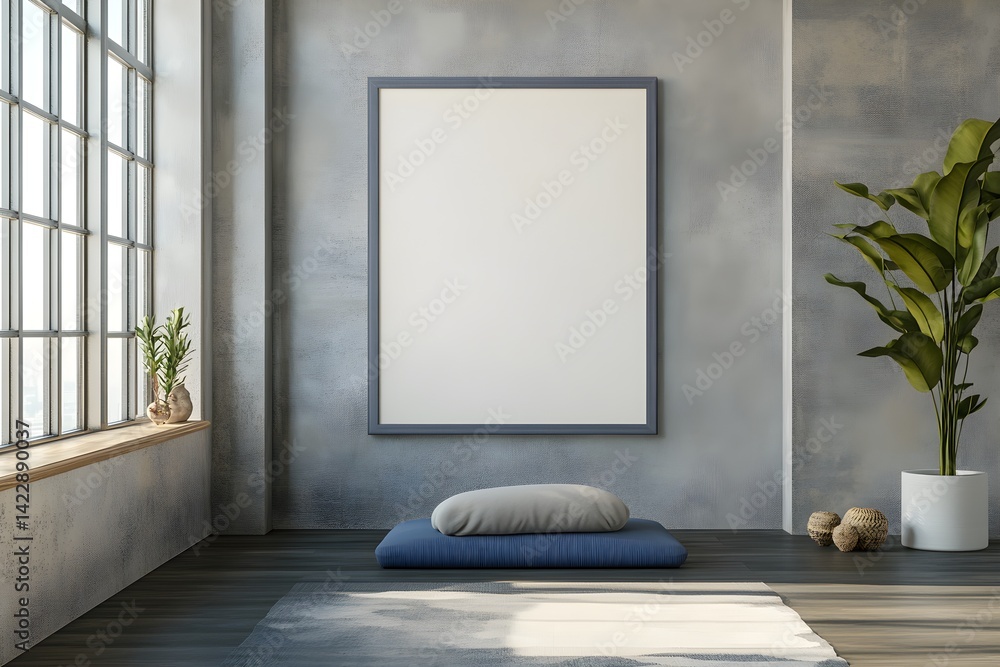 Blank poster mockup in modern yoga studio interior. 3D Rendering Blank poster mockup in modern yoga studio interior. 3D Rendering