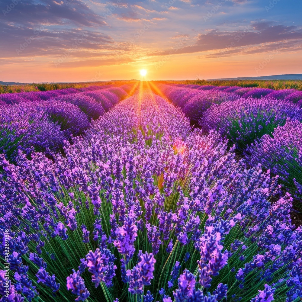 Fototapeta premium Sunrise over lavender field