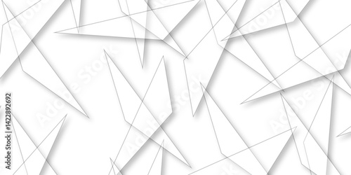 Abstract background with liens and triangles shape on white background. White and grey geometric overlapping rectangle pattern Geometric background soft shadows as patten ..White polygon textured .