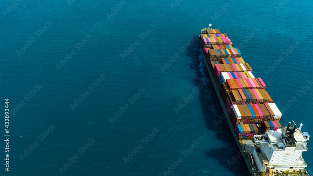 Fototapeta premium Aerial view of the freight shipping transport system cargo ship container. international transportation Export-import business, logistics, transportation industry concepts