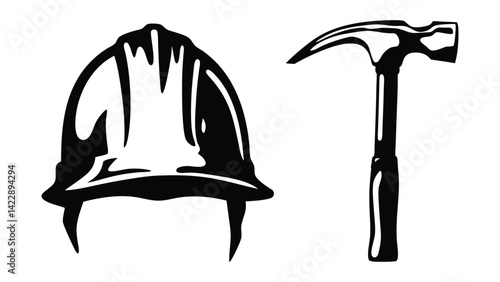 Silhouette of a hard hat with tools crossed behind, vector graphic, Labour Day, labor day, May 1st International worker's day celebration background