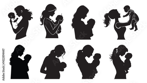 Silhouette of mother and child vector illustration for mothers day black color on white background	