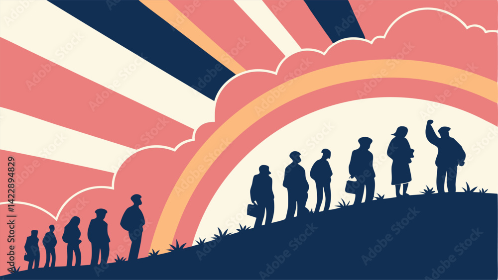 Vector illustration of workers silhouettes with sunburst in the background, May 1st Day, Labour Day concept, Happy Labour Day, Labor Day, Workers Day Vector illustration of workers silhouettes with sunburst in the background, May 1st Day, Labour Day concept, Happy Labour Day, Labor Day, Workers Day