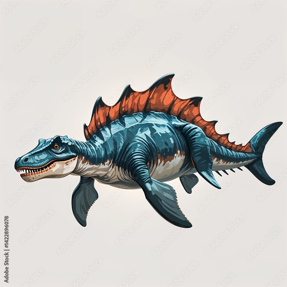 Fototapeta premium ichthyosaurus on plain white background illustration icon logo concept 