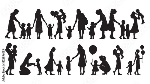 Silhouette of mother and child vector illustration for mothers day black color on white background	