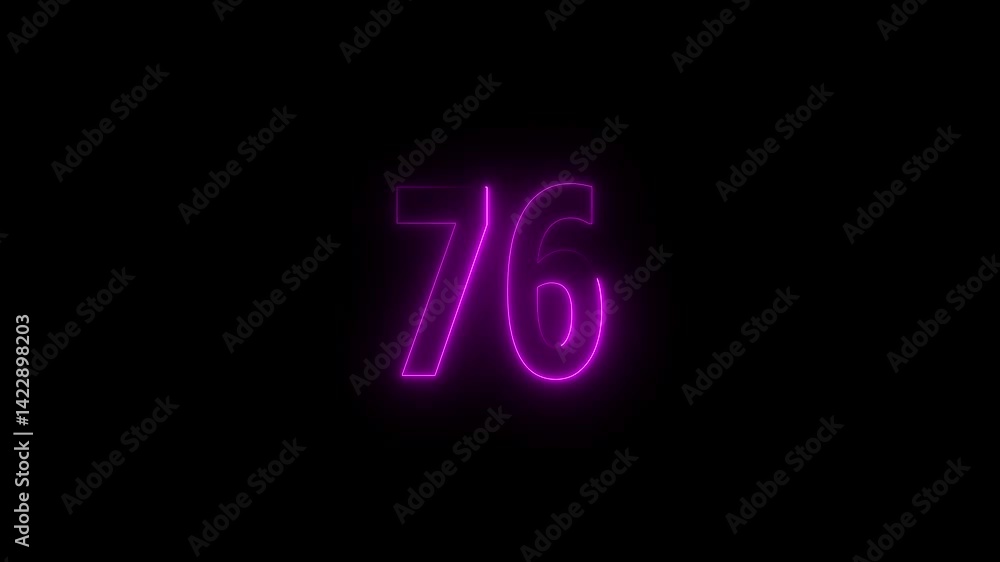 Glowing neon countdown 76 number animation. Countdown timer number animation. Glowing neon countdown 76 number animation. Countdown timer number animation.