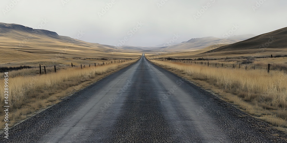 Naklejka premium Empty Road Through Dry Plains Landscape