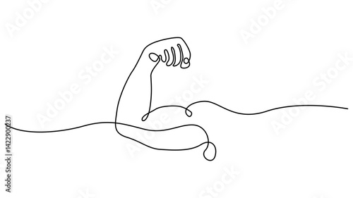 A minimalist, Continuous one line drawing of a flexing bicep.