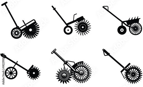 Plow farming tool silhouette black vector art design set