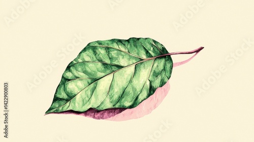 Green Leaf Illustration with Detailed Veins on Soft Background