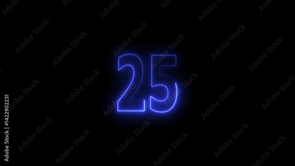 Glowing neon countdown 25number animation. Countdown timer number animation. Glowing neon countdown 25number animation. Countdown timer number animation.