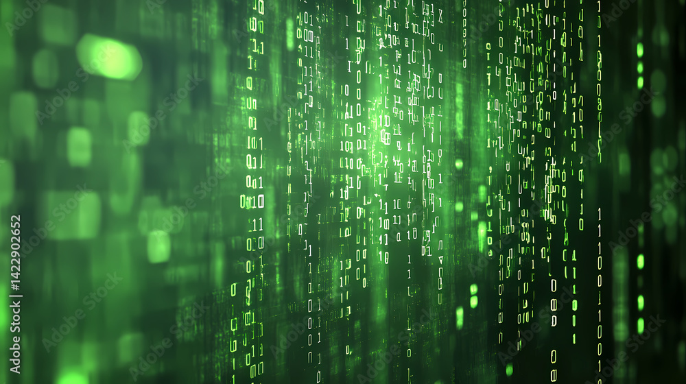 Abstract green data streams in digital space, technology background. Lucent Current. Illustration Abstract green data streams in digital space, technology background. Lucent Current. Illustration
