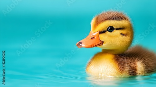 Cute Duckling Swimming in Bright Turquoise Water on a Sunny Day