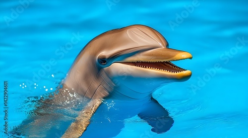 Playful Dolphin Swimming in Clear Blue Water Under Bright Sunshine