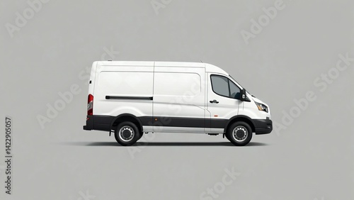 A clean white delivery van, truck, mock up, on white blank empty  background,