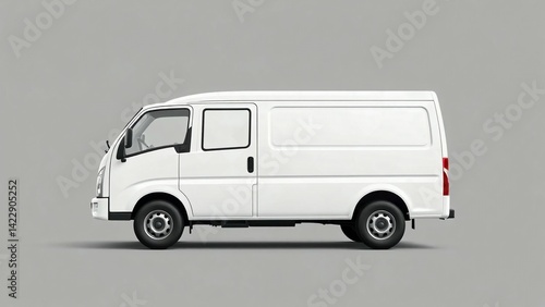 A clean white delivery van, truck, mock up, on white blank empty  background,