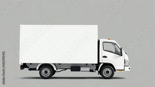 A clean white delivery van, truck, mock up, on white blank empty  background,