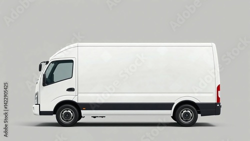 A clean white delivery van, truck, mock up, on white blank empty  background,