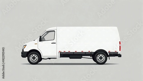 A clean white delivery van, truck, mock up, on white blank empty  background,