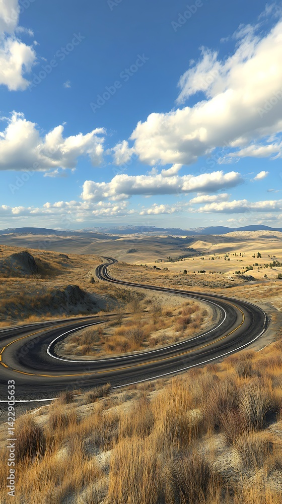 Fototapeta premium Winding highway through dry mountain landscape
