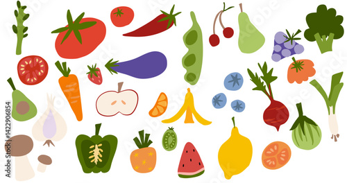 Fresh Picks – Fruits and Veggies in Simple Illustration Style
