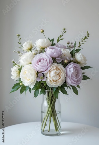 Delicate Pastel Roses in a Clear Vase, Perfect for Spring Decor. Generative Ai