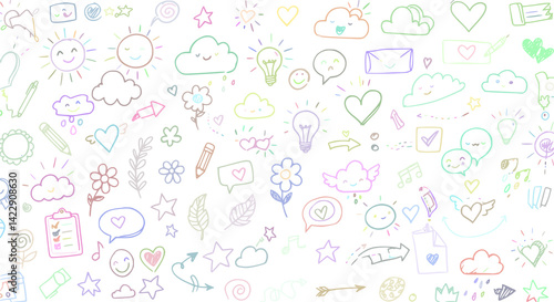 Wallpaper Mural Cute Pastel Doodle Background Kawaii Hearts Clouds Stars and More Torontodigital.ca