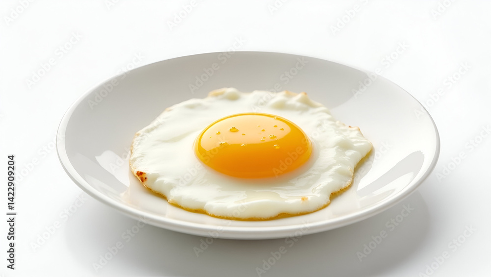A Single Succulent Sunnyside-Up Fried Egg with a Vibrant Yellow Yolk on a Plate A Single Succulent Sunnyside-Up Fried Egg with a Vibrant Yellow Yolk on a Plate