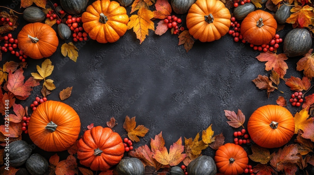 festive fall display with pumpkins berries and autumnal leaves - image for design festive fall display with pumpkins berries and autumnal leaves - image for design