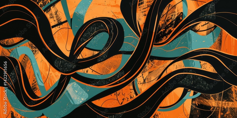 Abstract green and orange flowing lines with topographic elements. Abstract image of digital wave with green and orange line overlapping together. Digital art for dynamic and modern design. AIG51. Abstract green and orange flowing lines with topographic elements. Abstract image of digital wave with green and orange line overlapping together. Digital art for dynamic and modern design. AIG51.