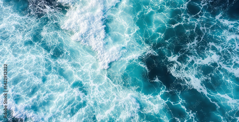 Top view of turquoise ocean water with foamy waves and light reflections, digital art style on a bright aquatic background, concept of natural energy. Ai generative Top view of turquoise ocean water with foamy waves and light reflections, digital art style on a bright aquatic background, concept of natural energy. Ai generative