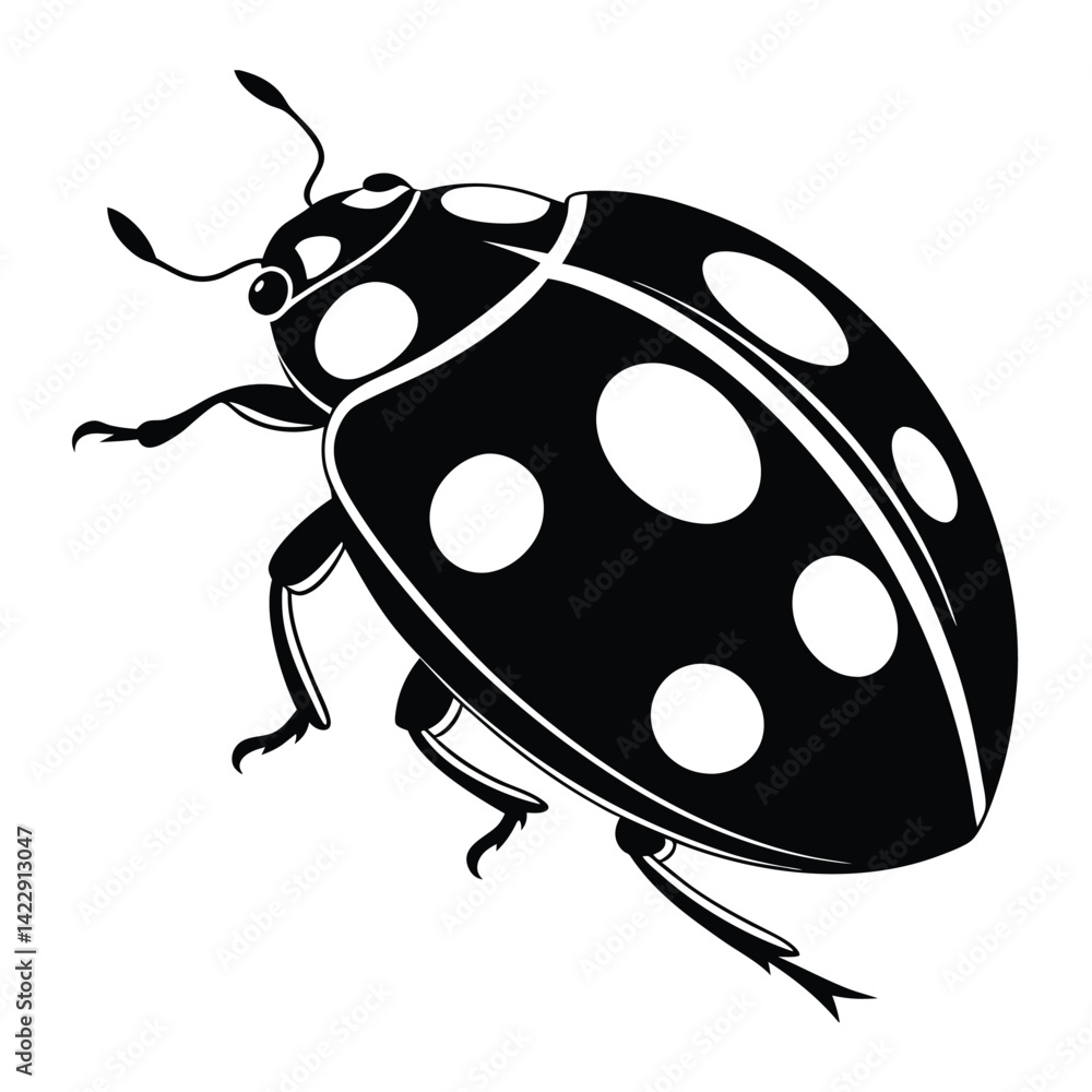 Obraz premium Solid black silhouette of a ladybug, Art & Illustration on a white background